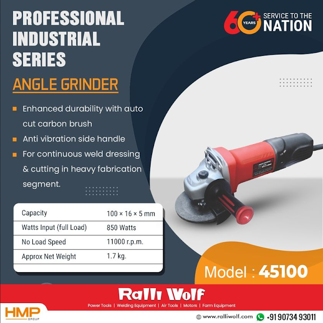 Ralliwolf 100mm Professional Series Industrial Angle Grinder Model 45100